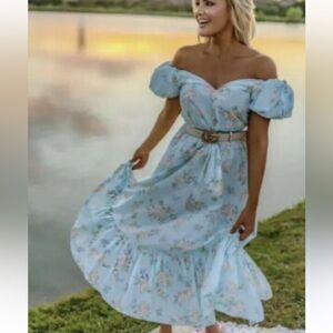 LoveShackFancy X Target NWT Blue Floral Cottagecore Romantic Midi Dress Size 2
